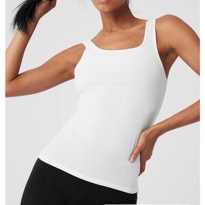 ALO Yoga Ribbed Sea Coast Scoop Neck Tank in White